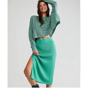 Free People Golden Hour Knit Midi Skirt Green Sz S